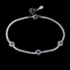 Elegant 925 Sterling Silver Bracelet with Blue Purple Tanzanite and zircon 8”